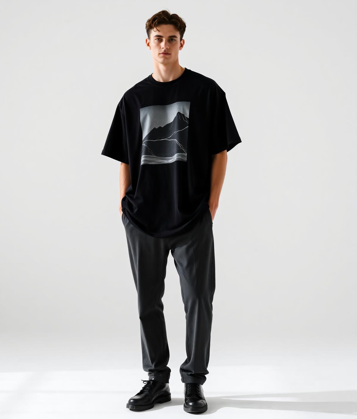 Modèle portant un t-shirt oversized personnalisé PRNT.STUDIO